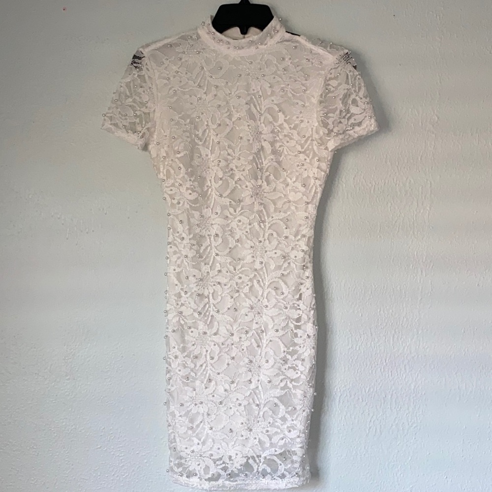 Open back pearled white dress